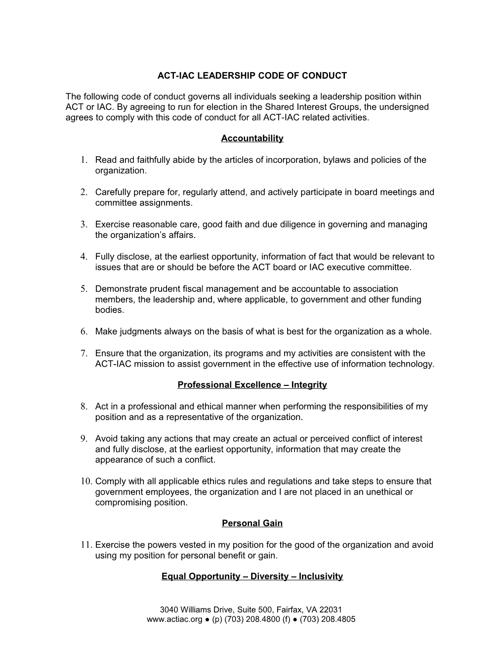 Act-Iac Leadership Code of Conduct