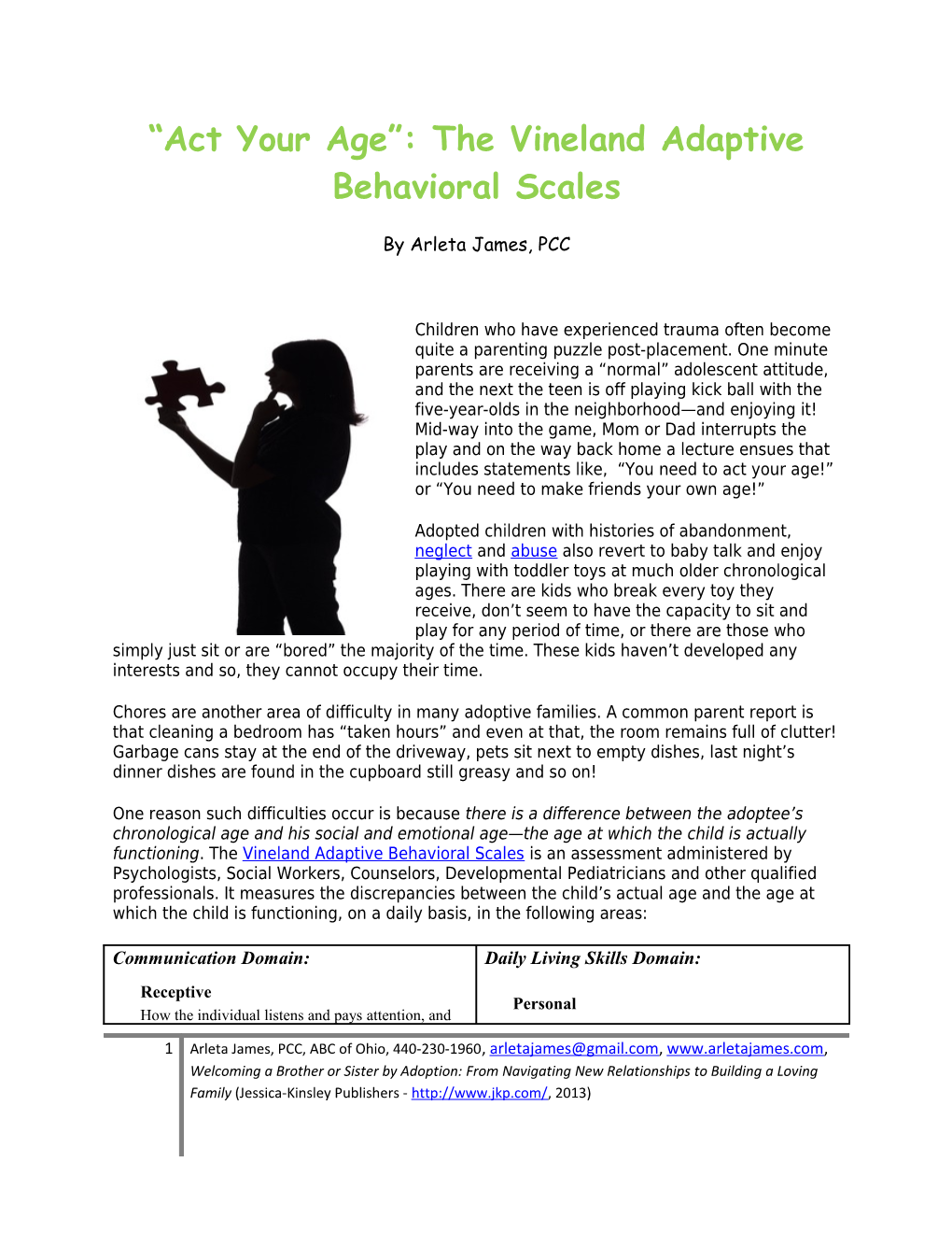 Act Your Age : the Vineland Adaptive Behavioral Scales