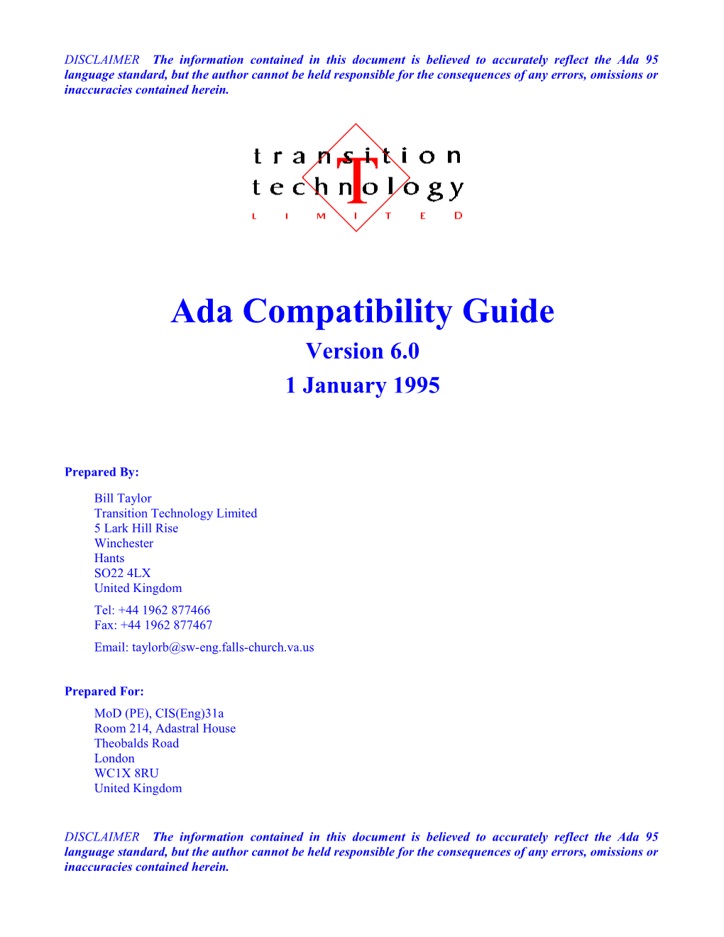 Ada 9X Compatibility Guide, Version 6.0 (Letter)