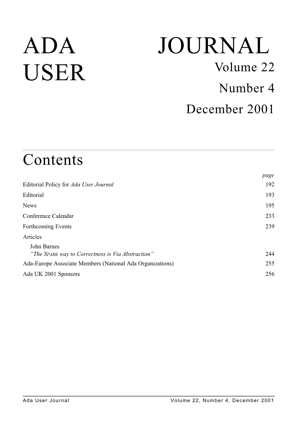 Ada User Journalvolume 22, Number 1, March 2001