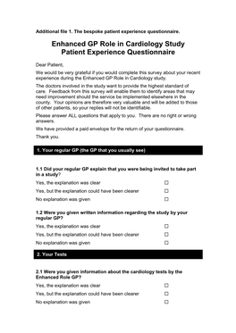 Additional File 1. the Bespoke Patient Experience Questionnaire
