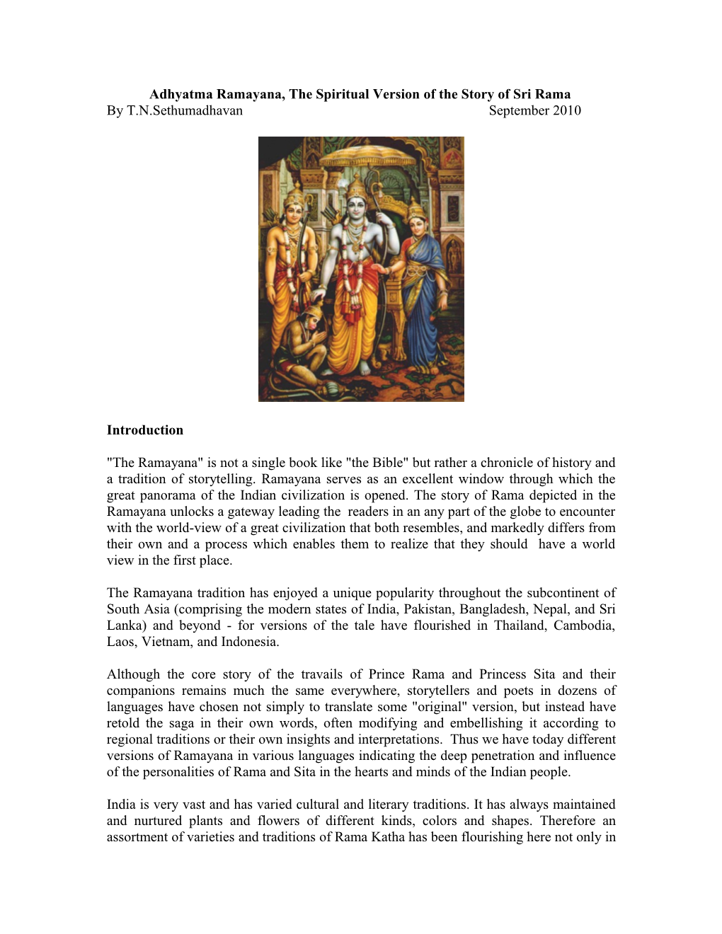 Adhyatma Ramayana, the Spiritual Version of the Story of Sri Rama