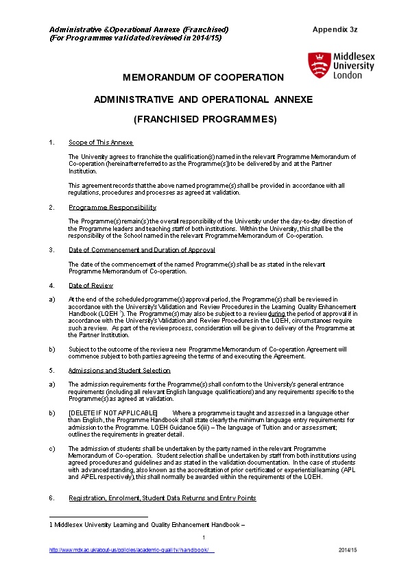 Administrative &Operational Annexe (Franchised) Appendix 3Z