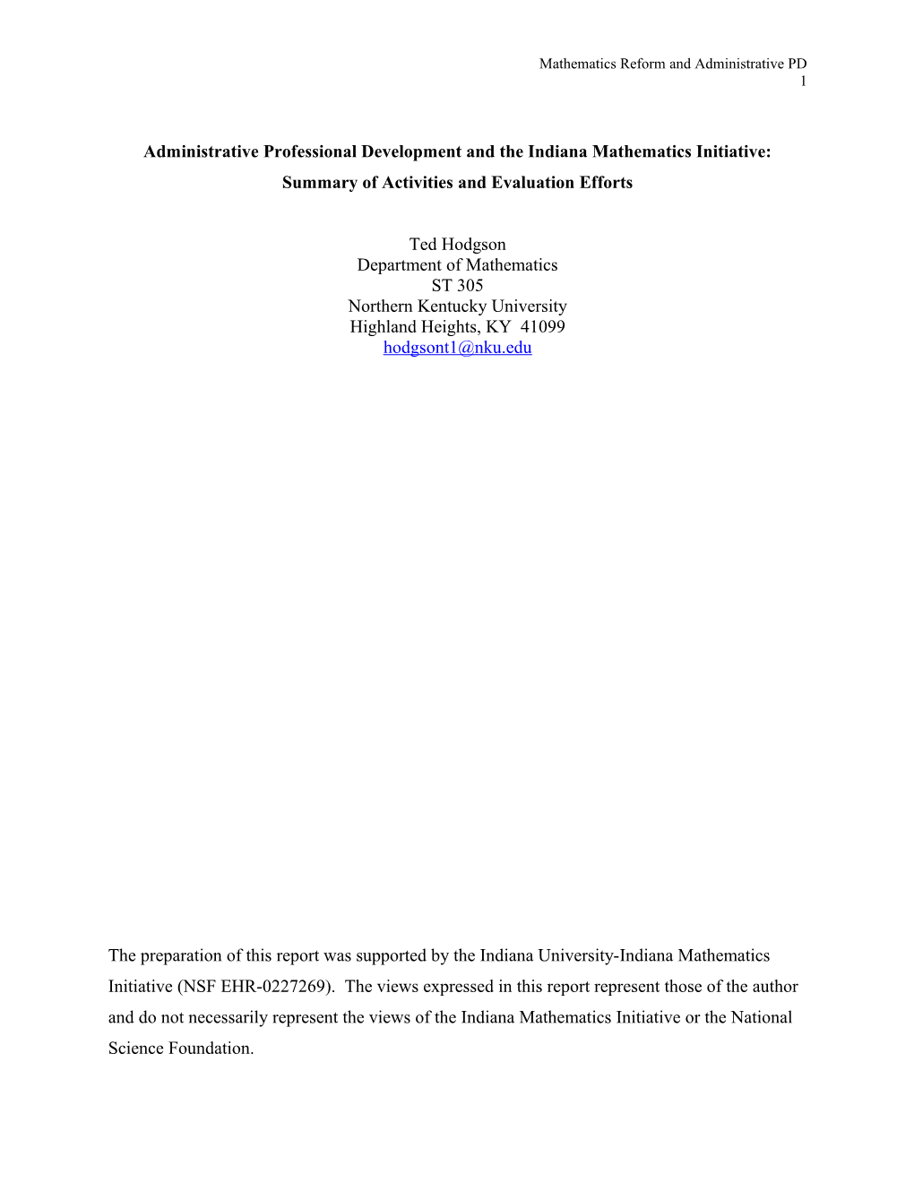 Administrative Professional Development and Elementary Mathematics Reform