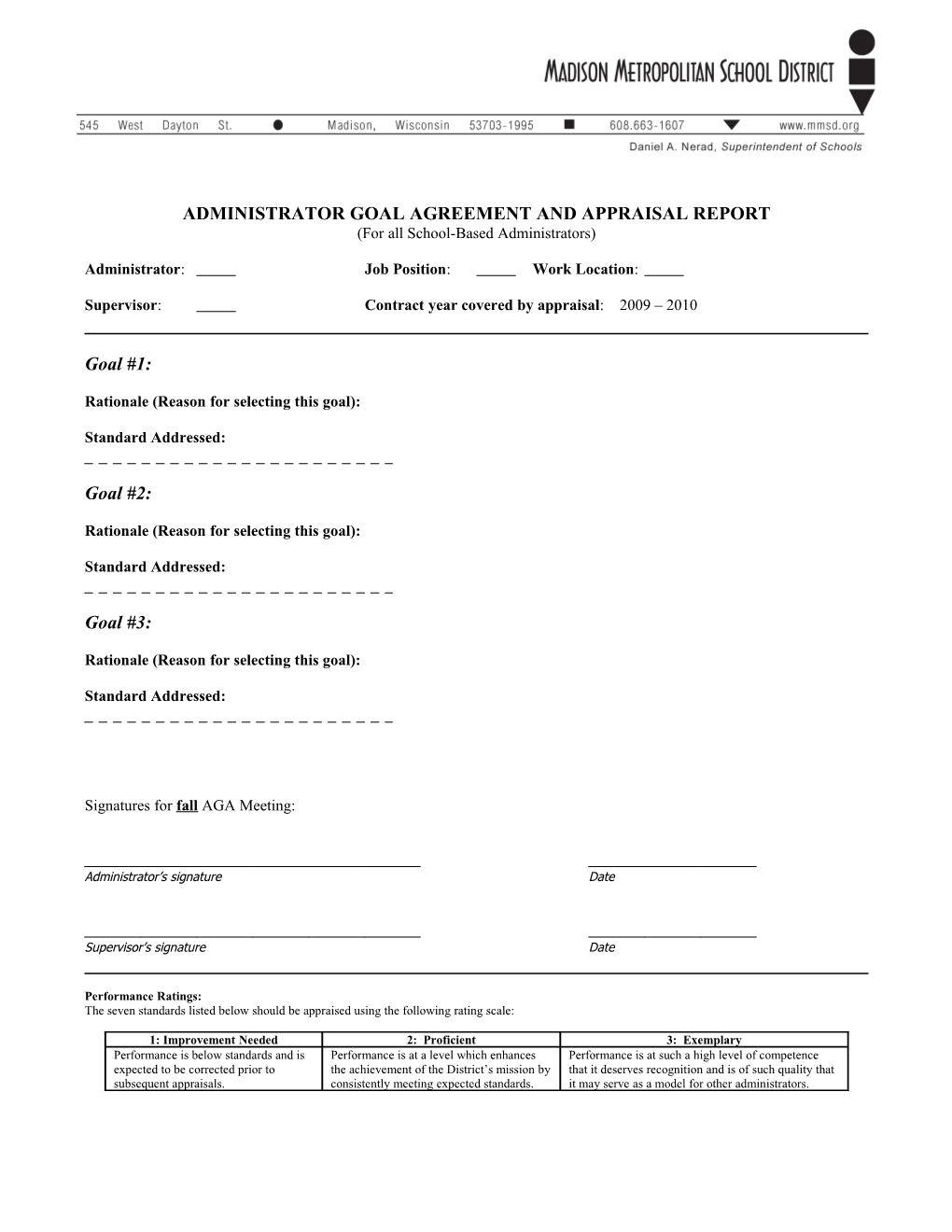 Administrator Goal Agreement and Appraisal Report