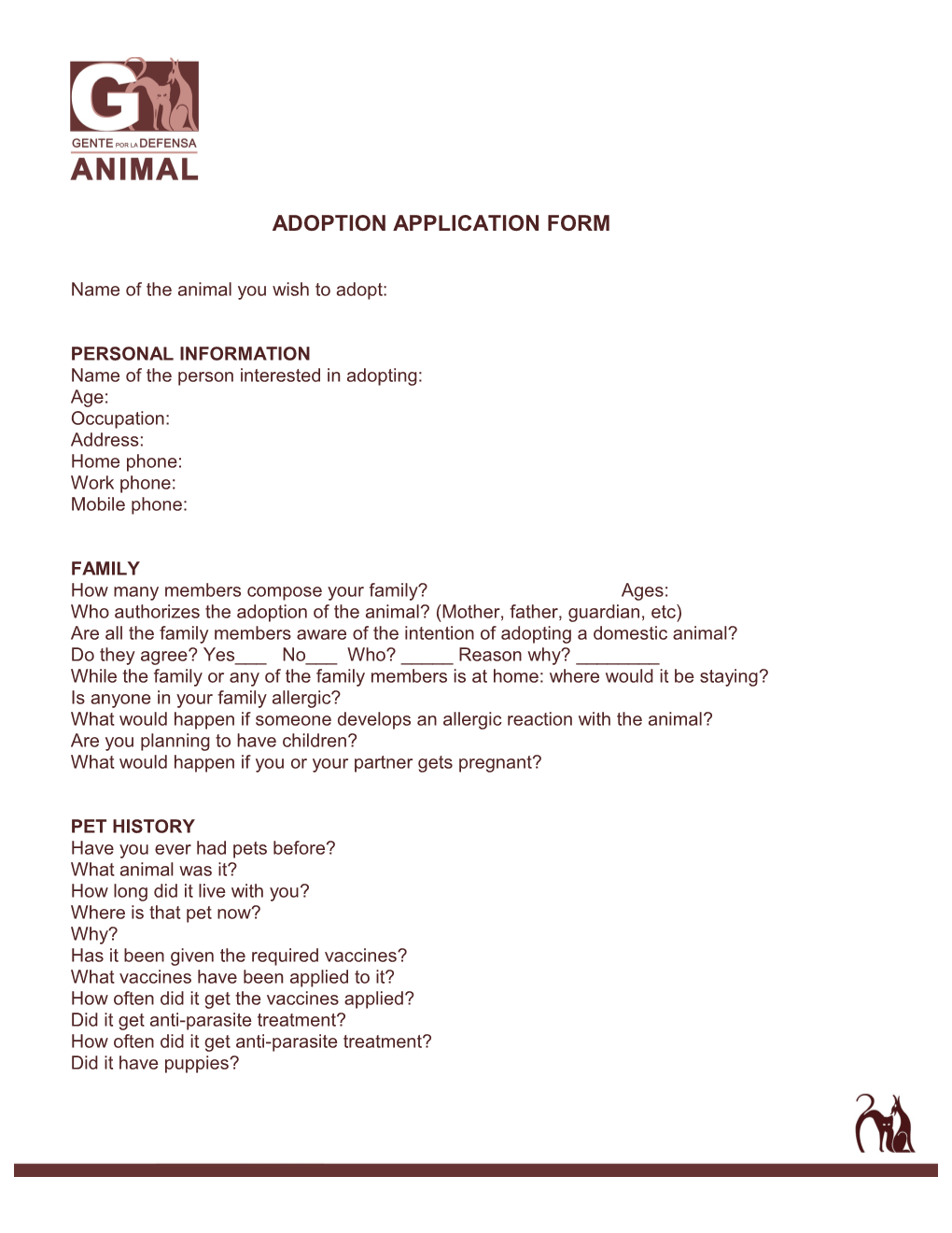 Adoption Application Form
