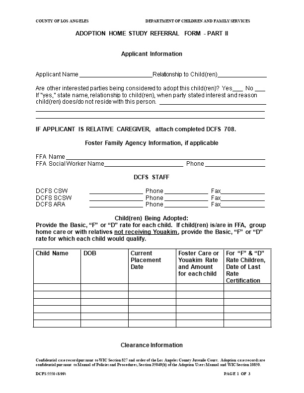 Adoption Home Study Referral Form