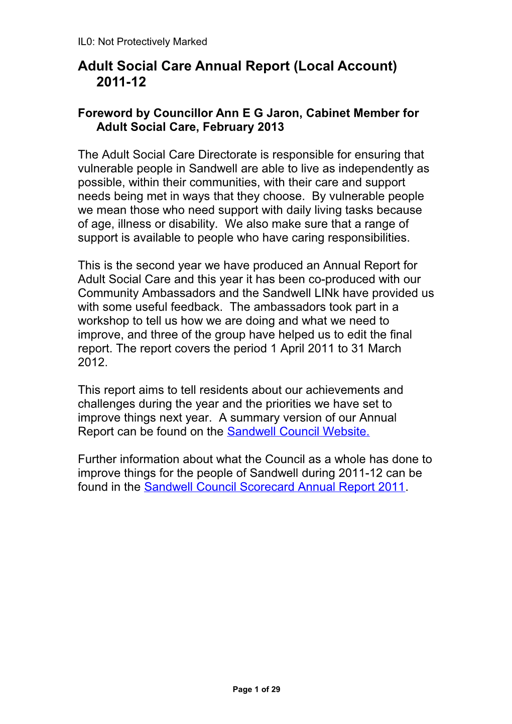 Adult Social Care Annual Report (Local Account) 2011-12