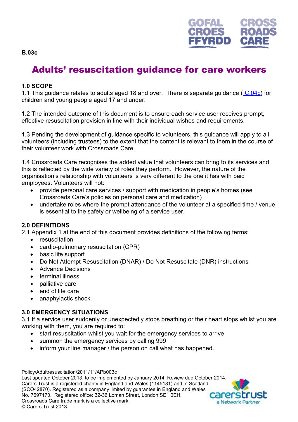 Adults Resuscitation Guidance for Care Workers