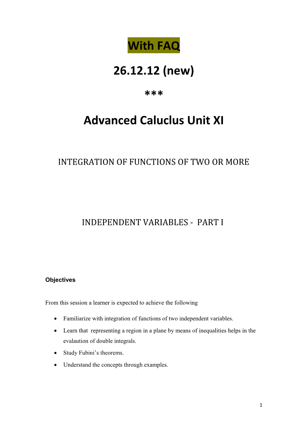 Advanced Caluclus Unit XI