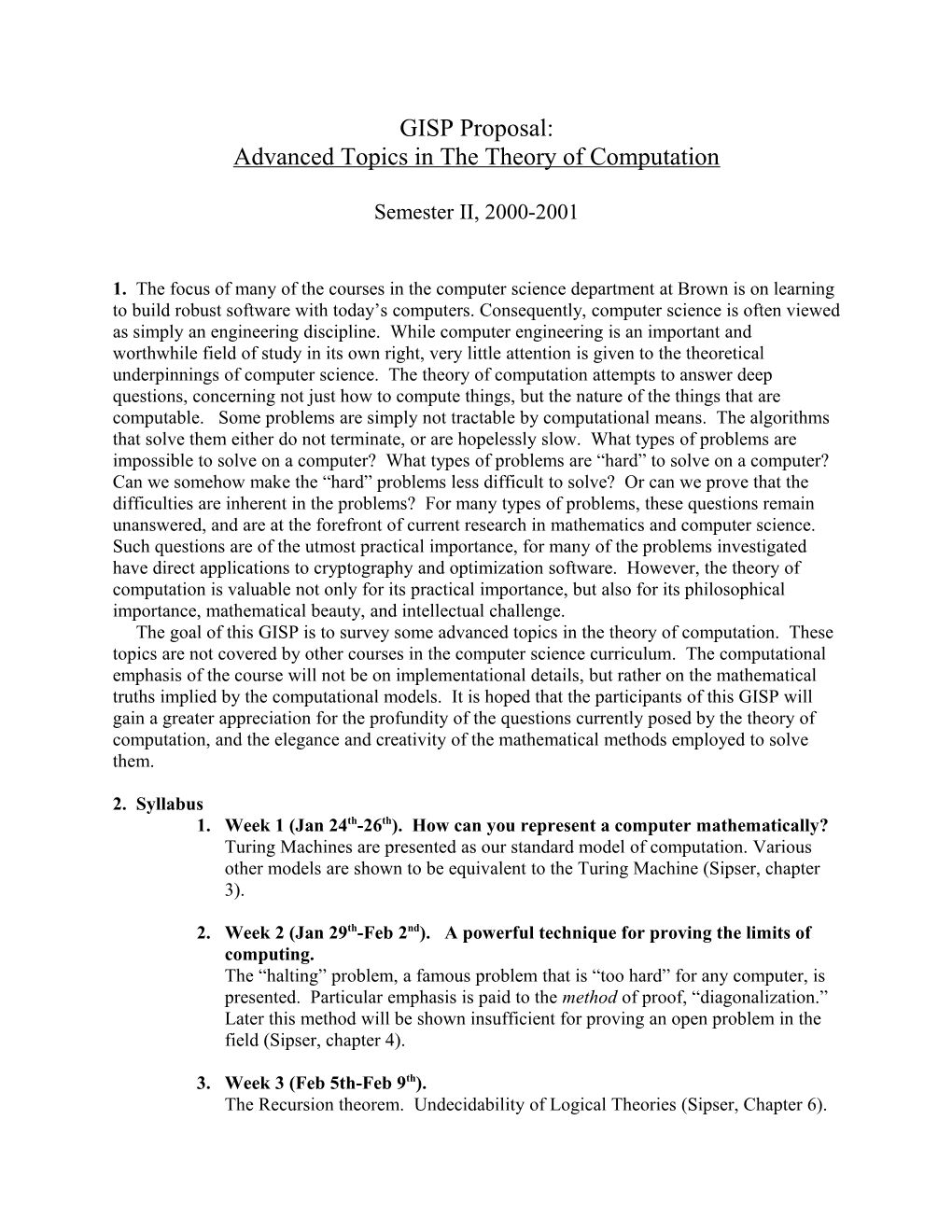 Advanced Topics in the Theory of Computation