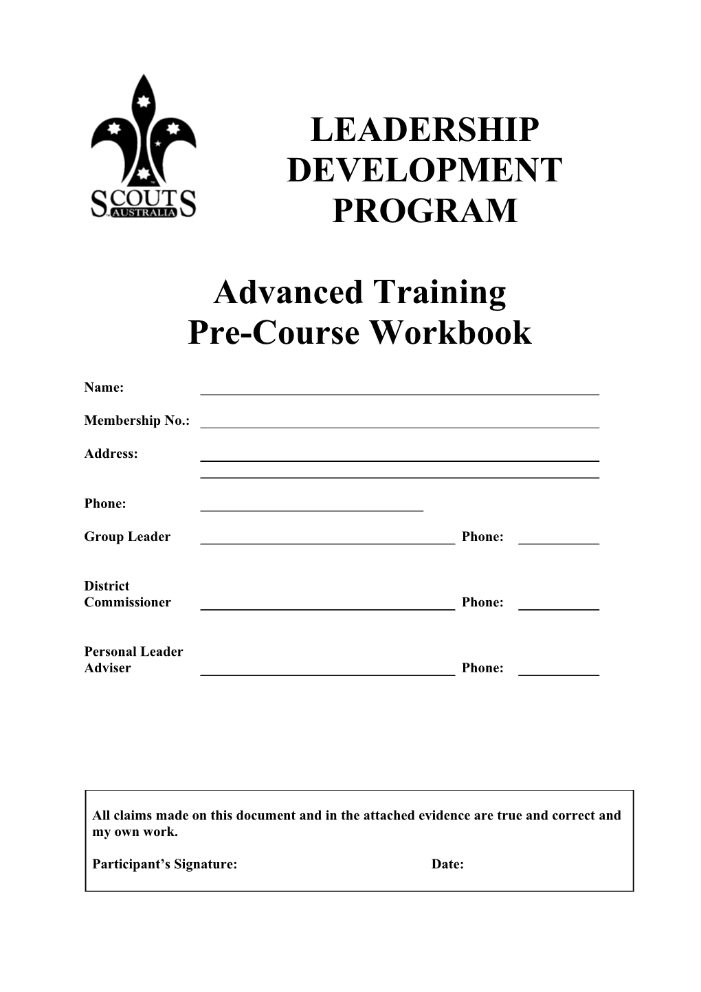 Advanced Training Pre-Course Workbook