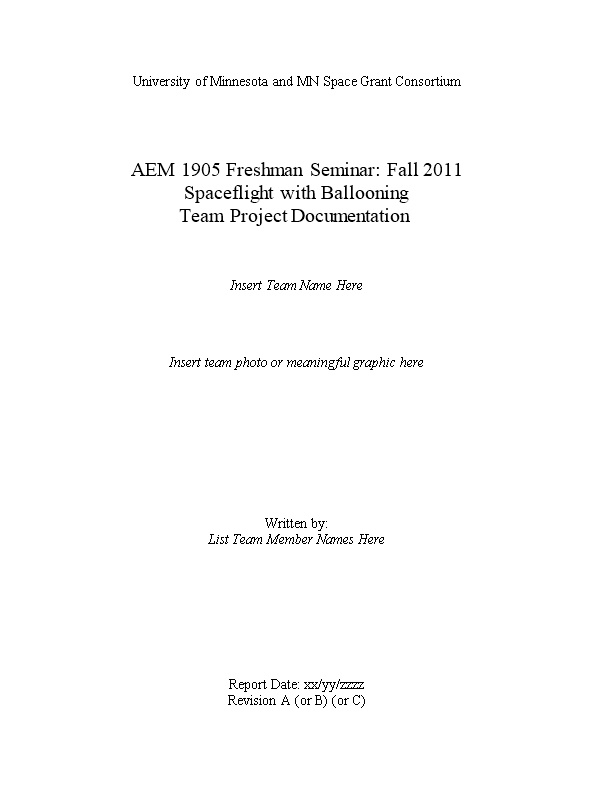 AEM 1905: Spaceflight with Ballooning Team Xxx (Insert Name Here)Fall 2011
