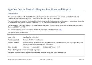 Age Care Central Limited - Maryann Rest Home and Hospital