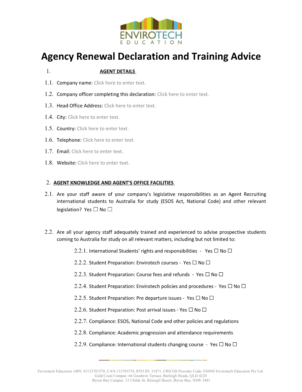 Agency Renewal Declaration and Training Advice
