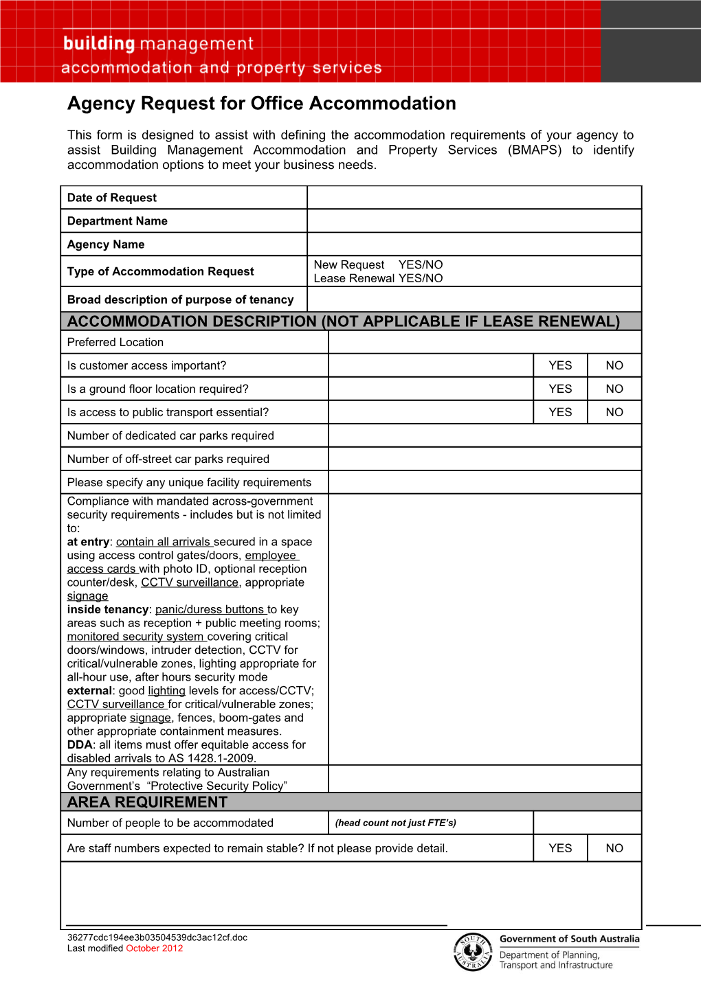Agency Request for New Accommodation Form - DOC