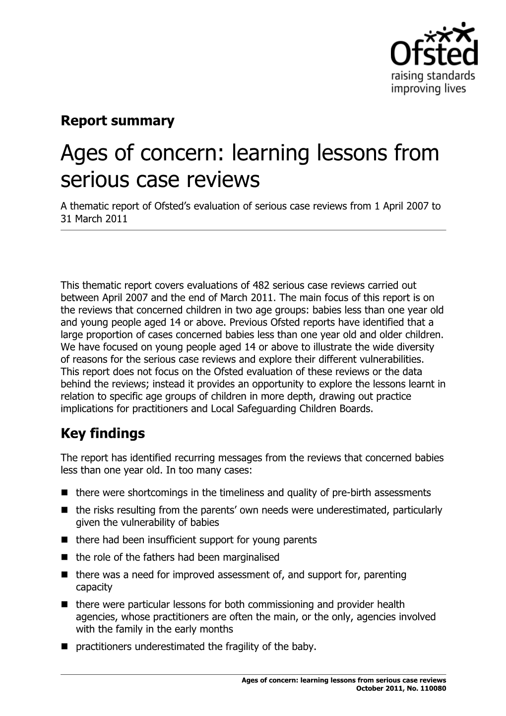Ages of Concern: Learning Lessons from Serious Case Reviews