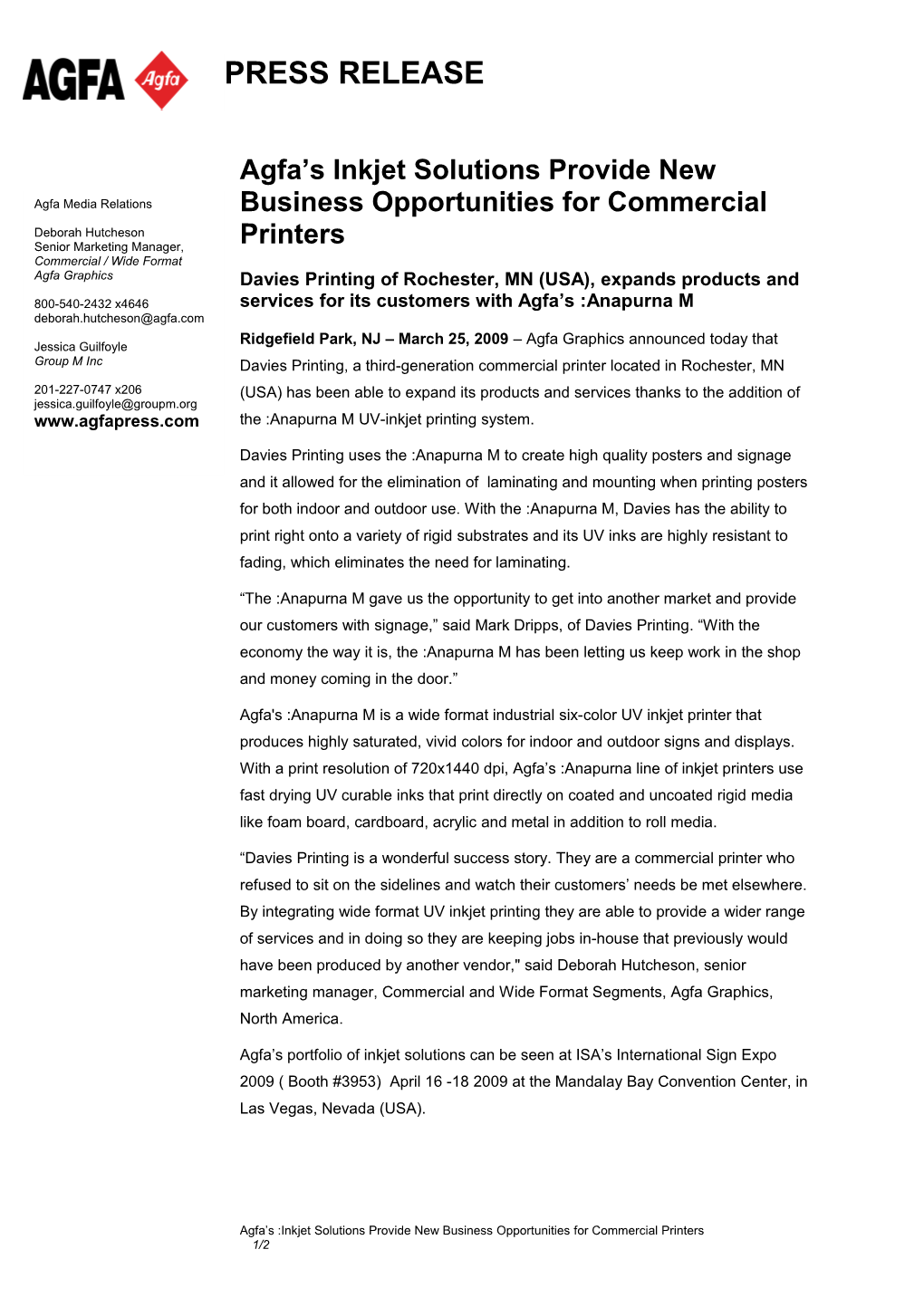Agfa S Inkjet Solutions Provide New Business Opportunities for Commercial Printers
