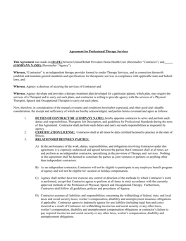 Agreement for Professional Therapy Services