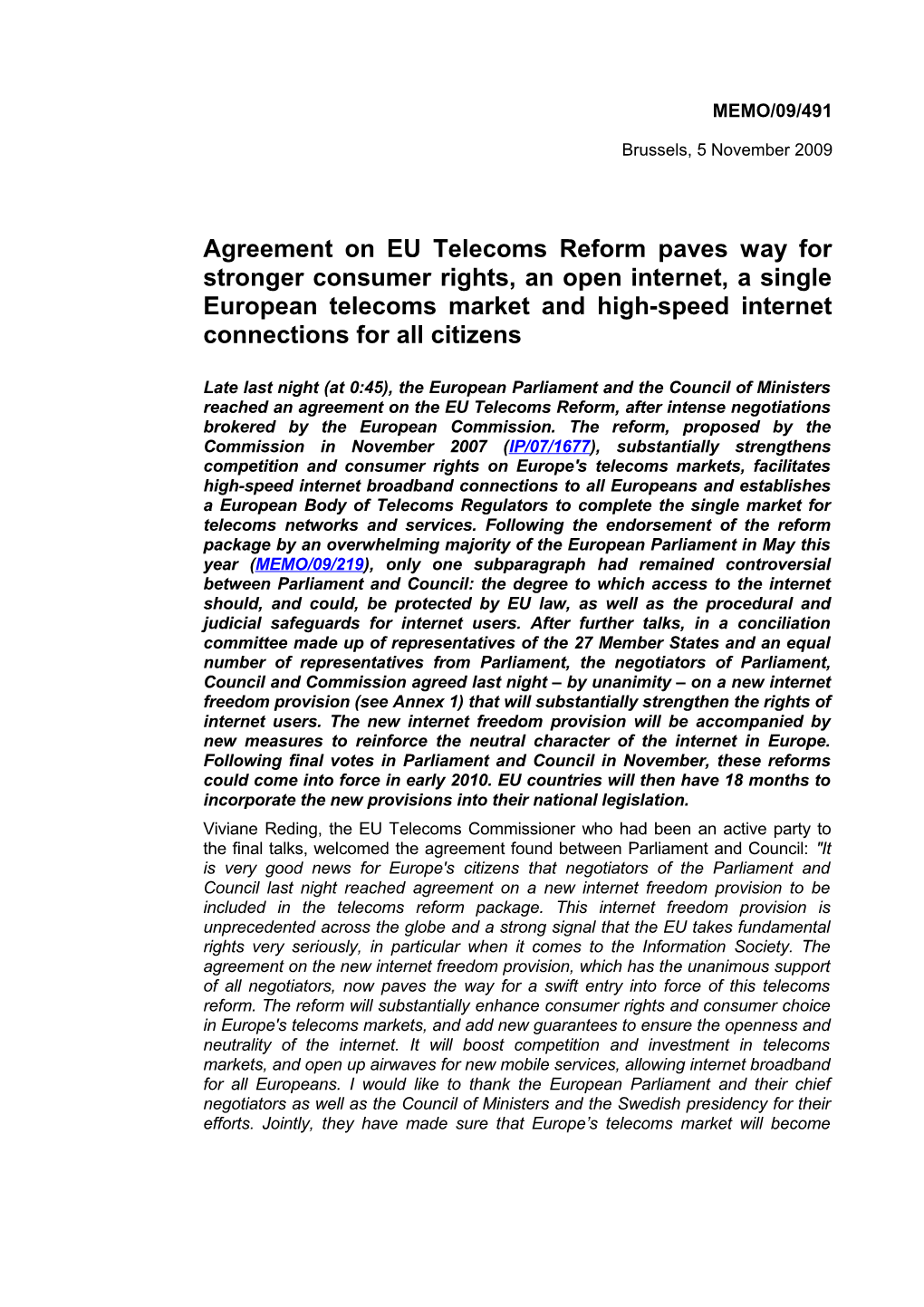Agreement on EU Telecoms Reform Paves Way for Stronger Consumer Rights, an Open Internet