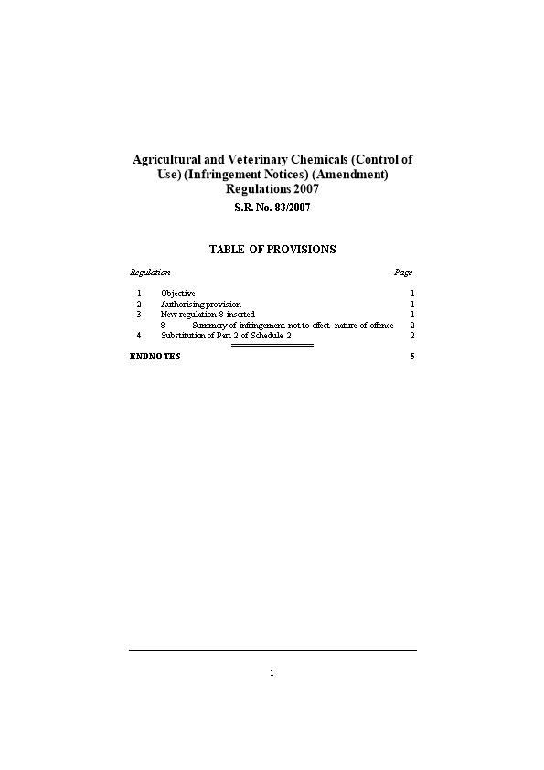Agricultural and Veterinary Chemicals (Control of Use) (Infringement Notices) (Amendment)