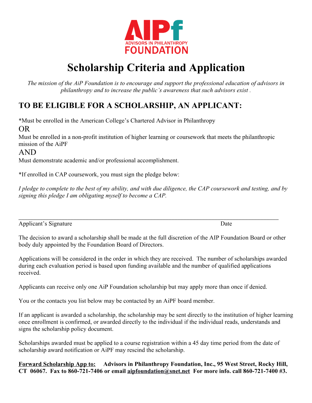 Aipf Scholarship Application