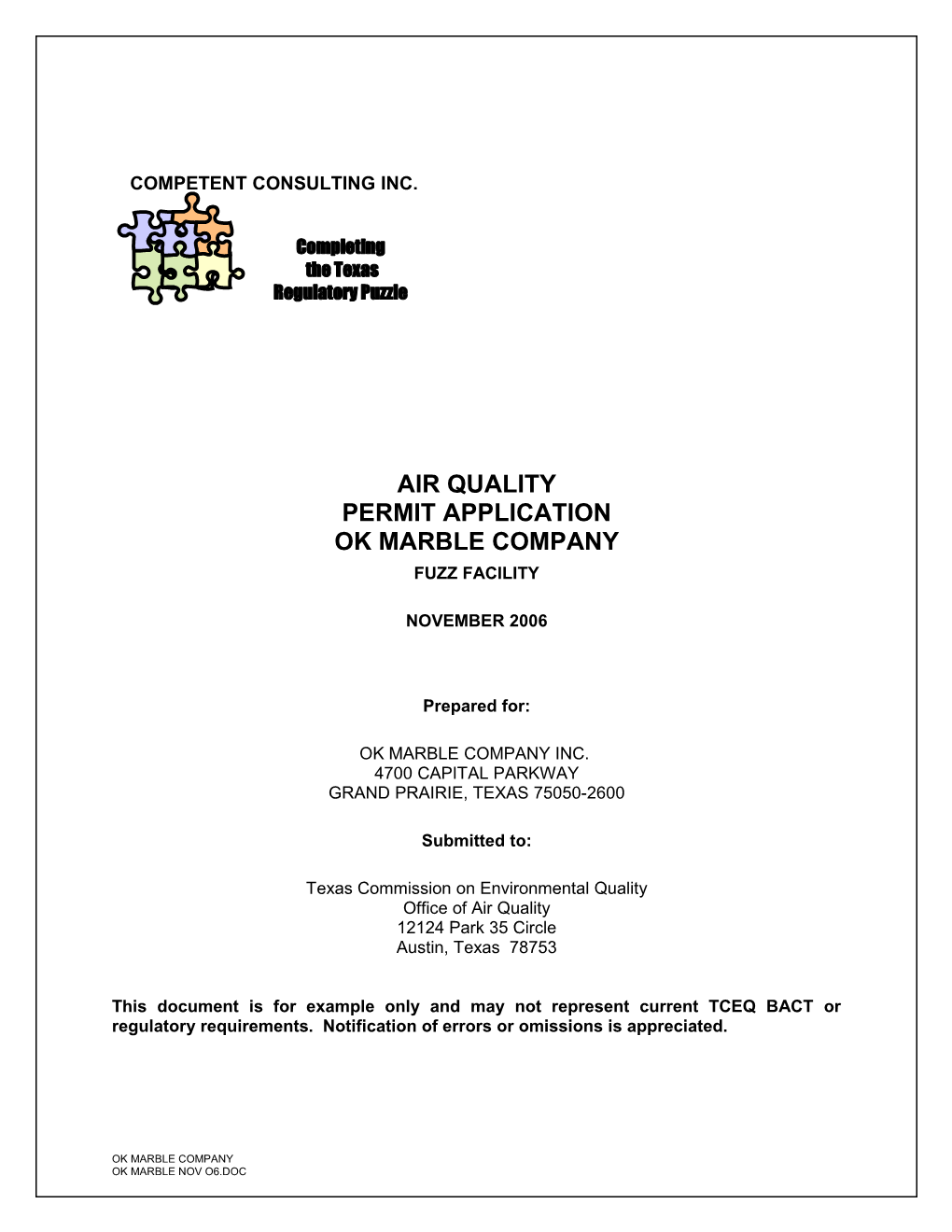 Air Quality Permit Application Okmarble Company