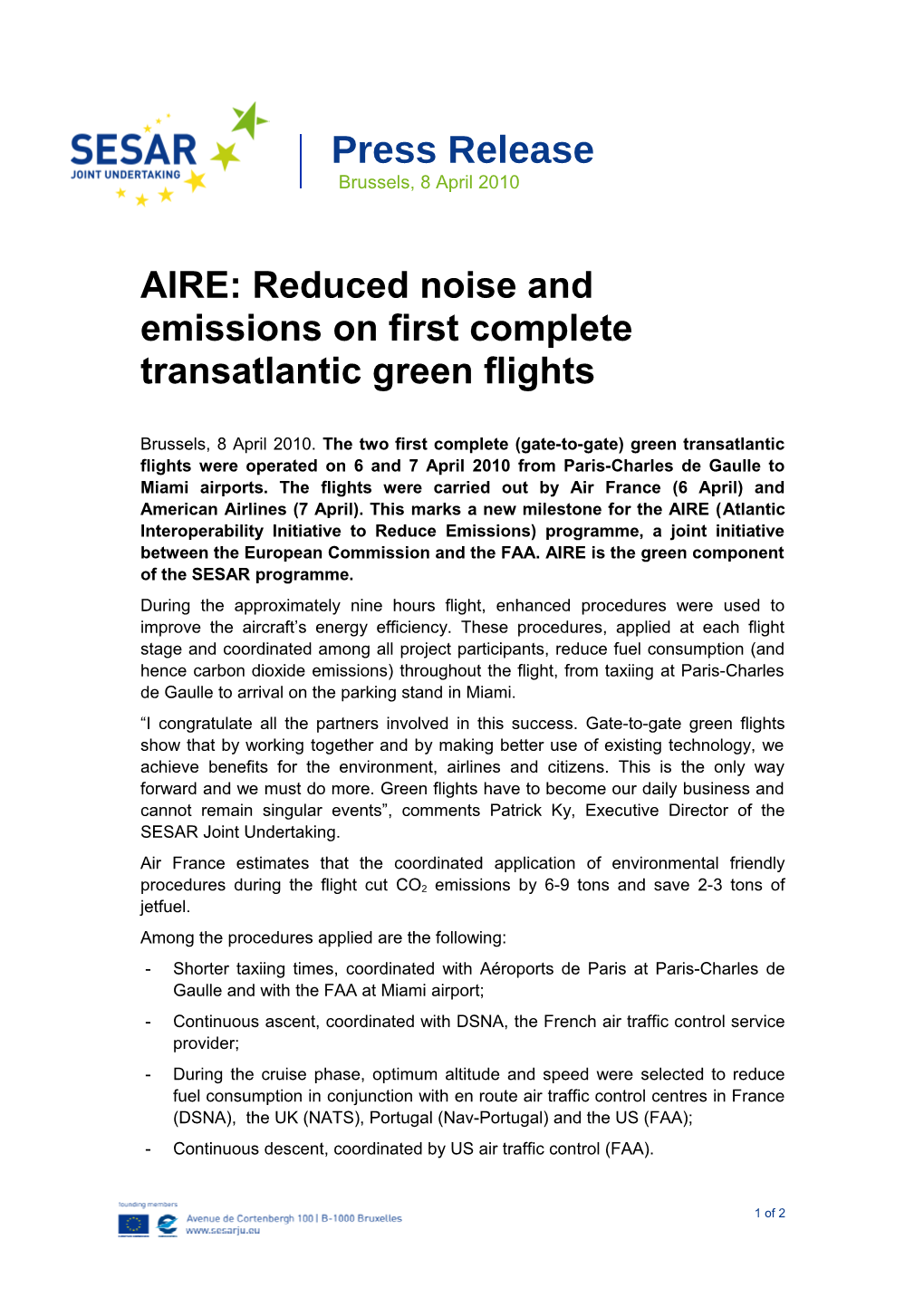 AIRE: Reduced Noise and Emissions on First Complete Transatlantic Green Flights