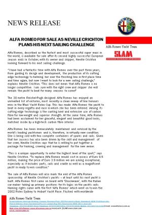 Alfa Romeo for Sale As Neville Crichton Plans His Next Sailing Challenge