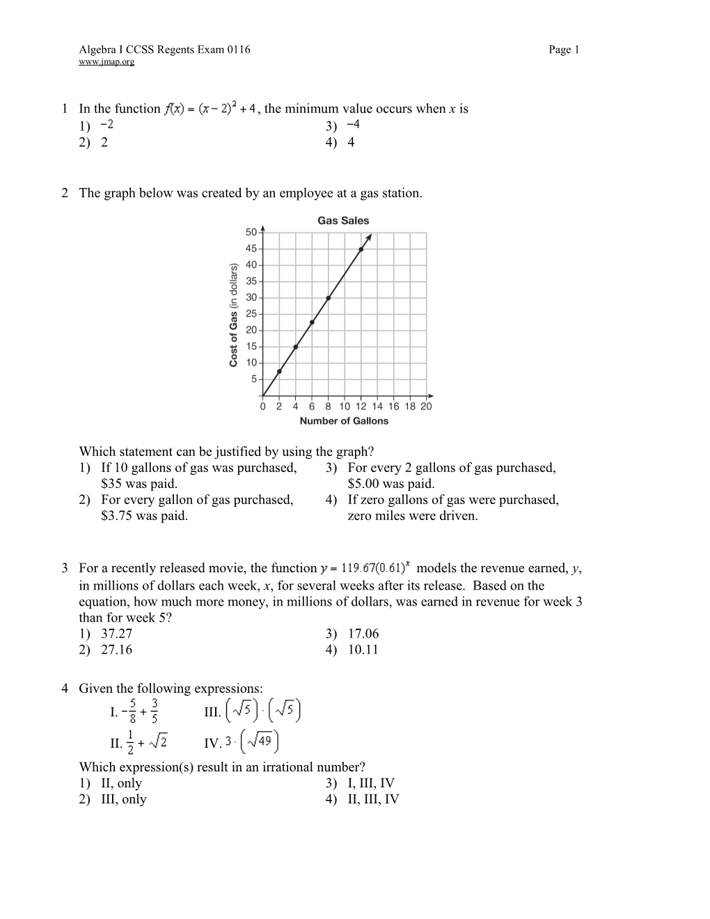 Algebra ICCSS Regents Exam 0116Page 1