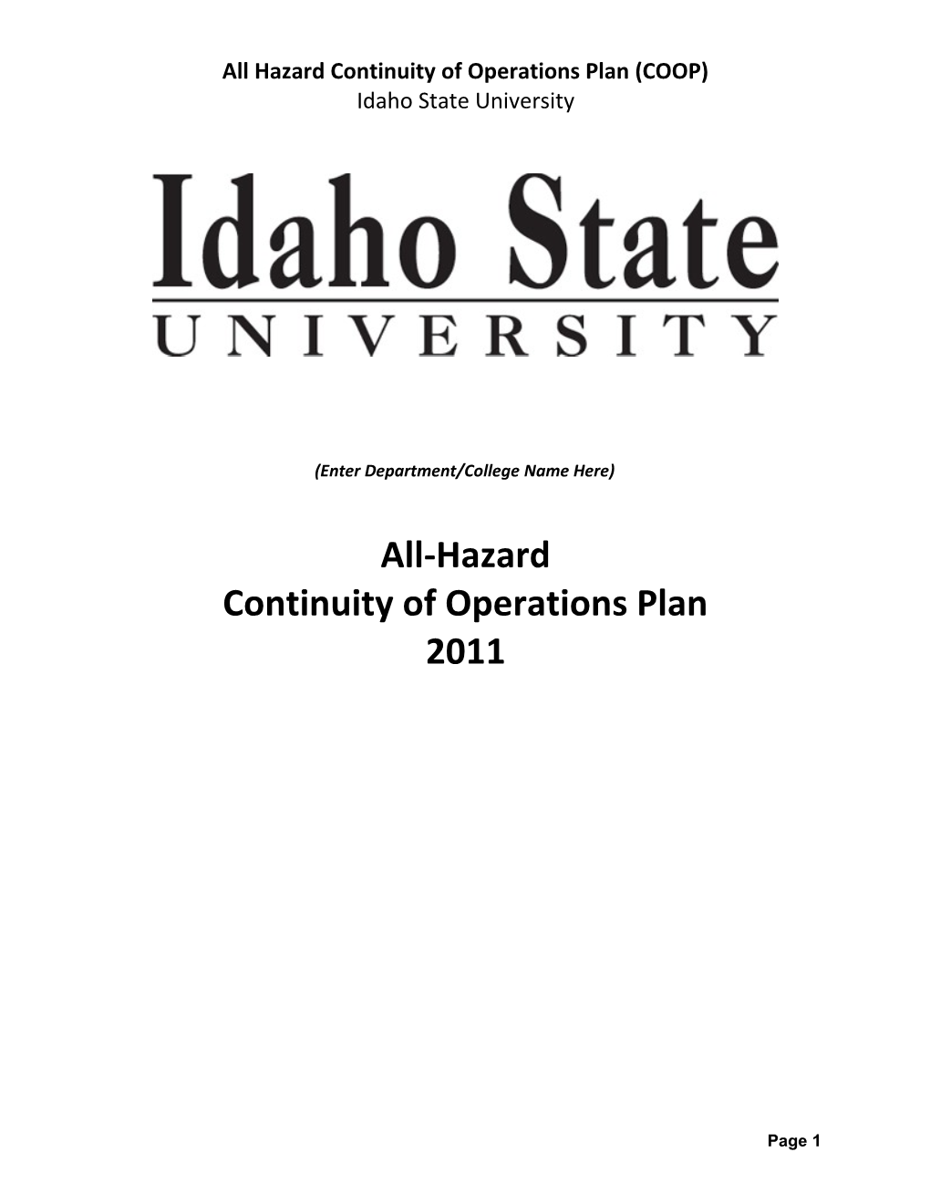 All Hazard Continuity of Operations Plan (COOP)