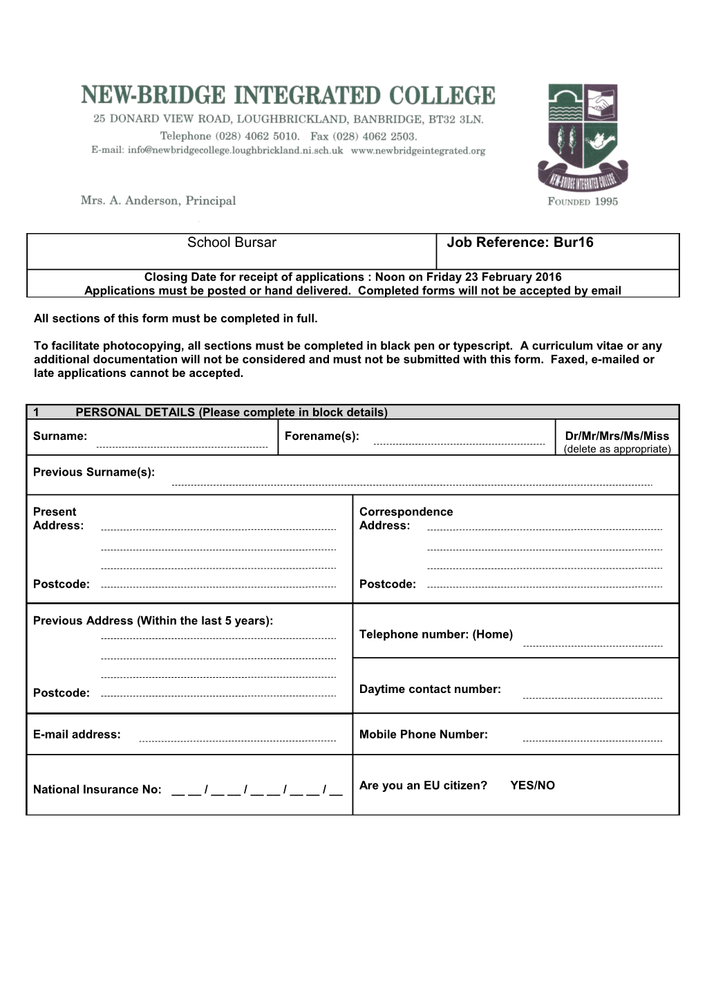 All Sections of This Form Must Be Completed in Full