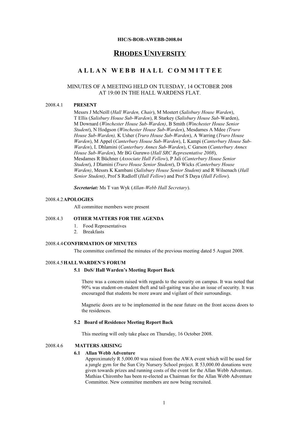 Allan Webb Hall Committee
