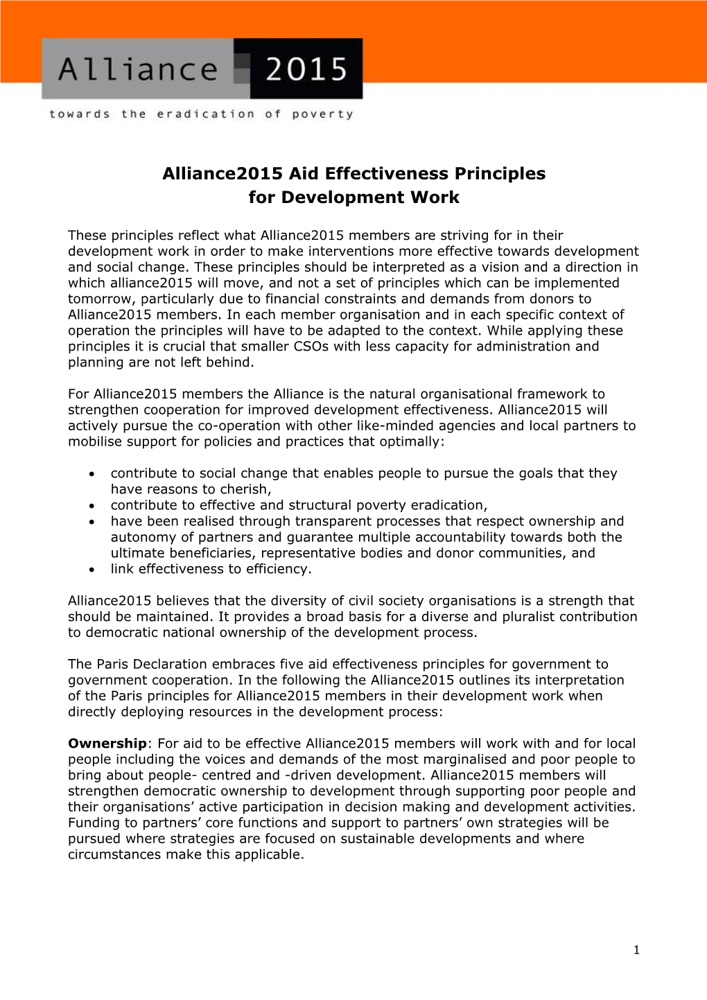 Alliance2015 Aid Effectiveness Principles