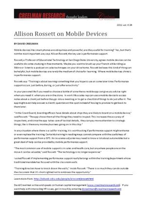 Allison Rossett on Mobile Devices
