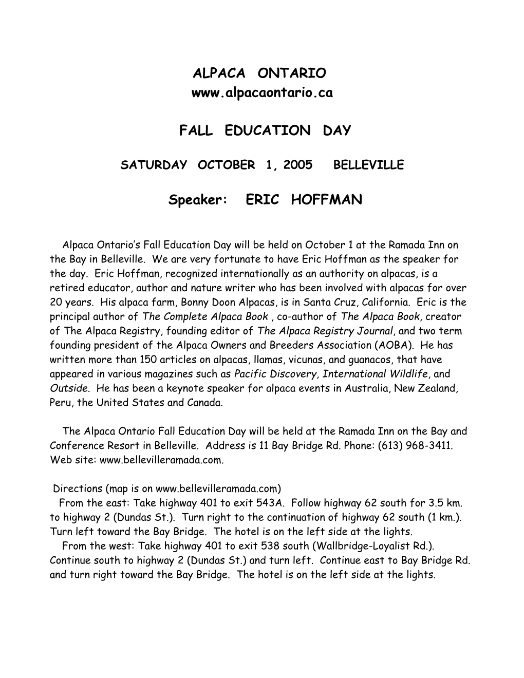 Alpaca Ontario Fall Education Day