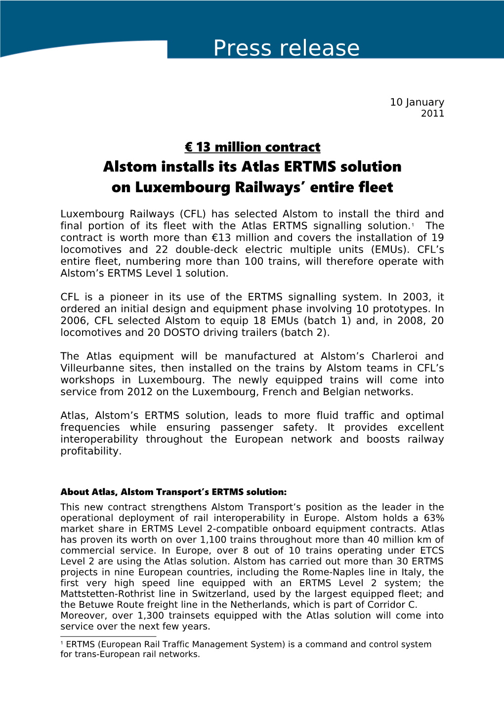 Alstom Installs Its Atlas ERTMS Solution