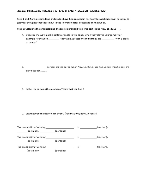 Amdm Carnival Project Steps 3 and 4 Guided Worksheet