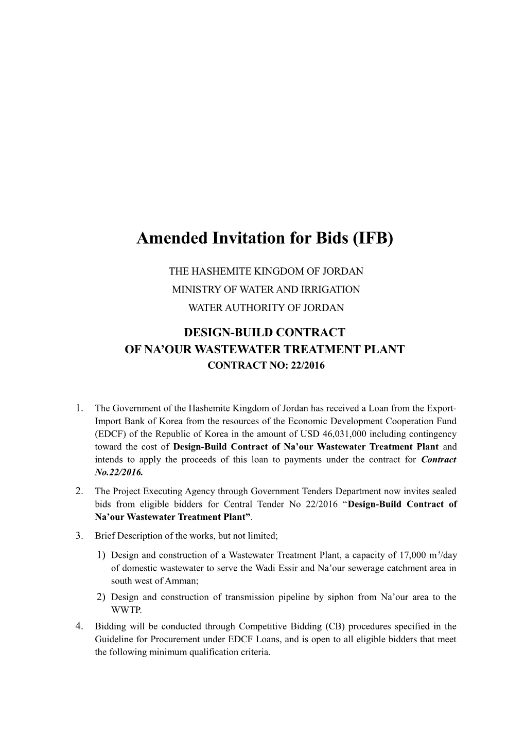Amended Invitation for Bids (IFB)