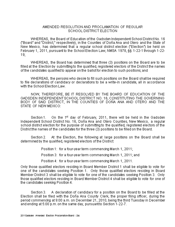 Amended Resolution and Proclamation of Regular