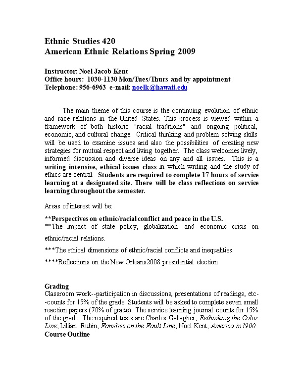 American Ethnic Relations Spring 2009