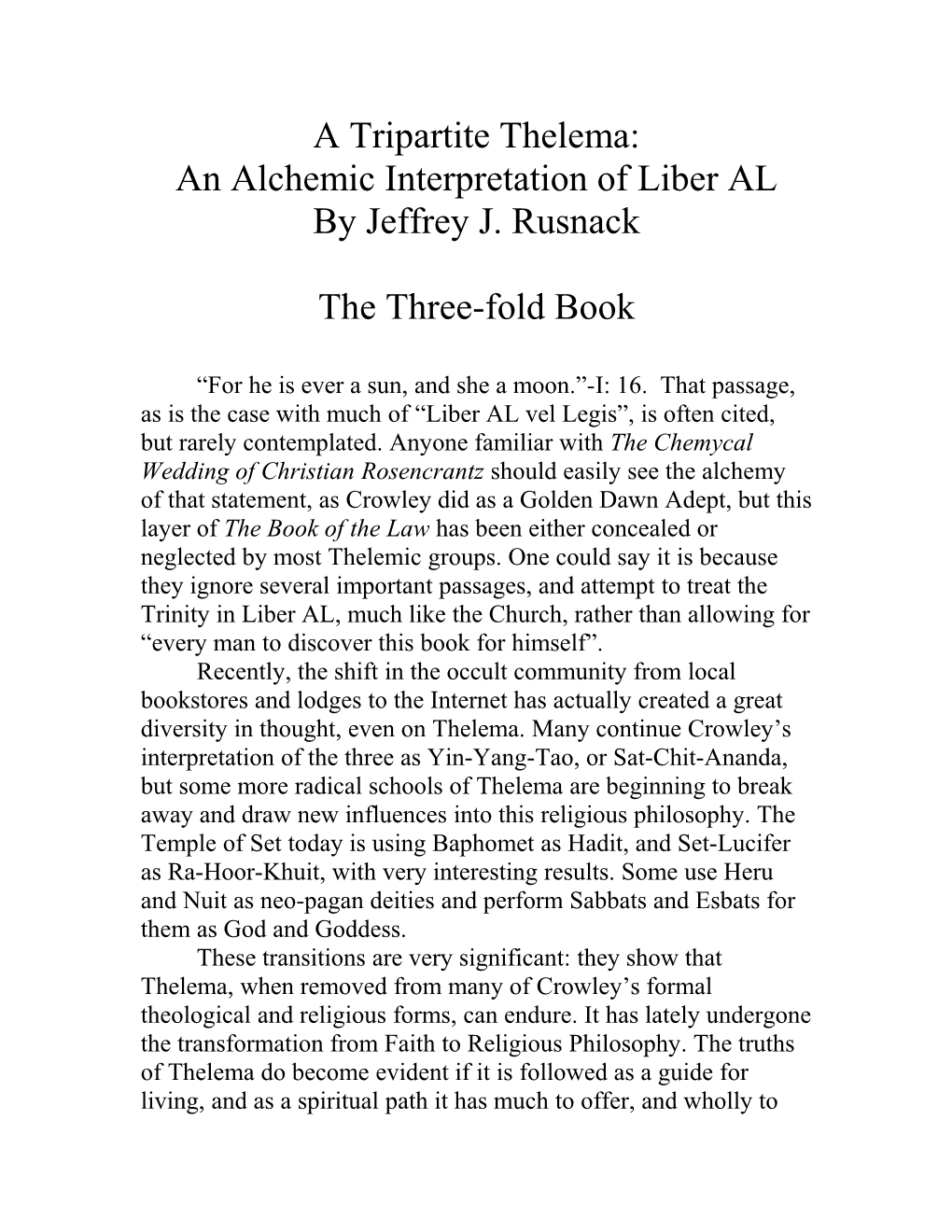 An Alchemic Interpretation of Liber AL