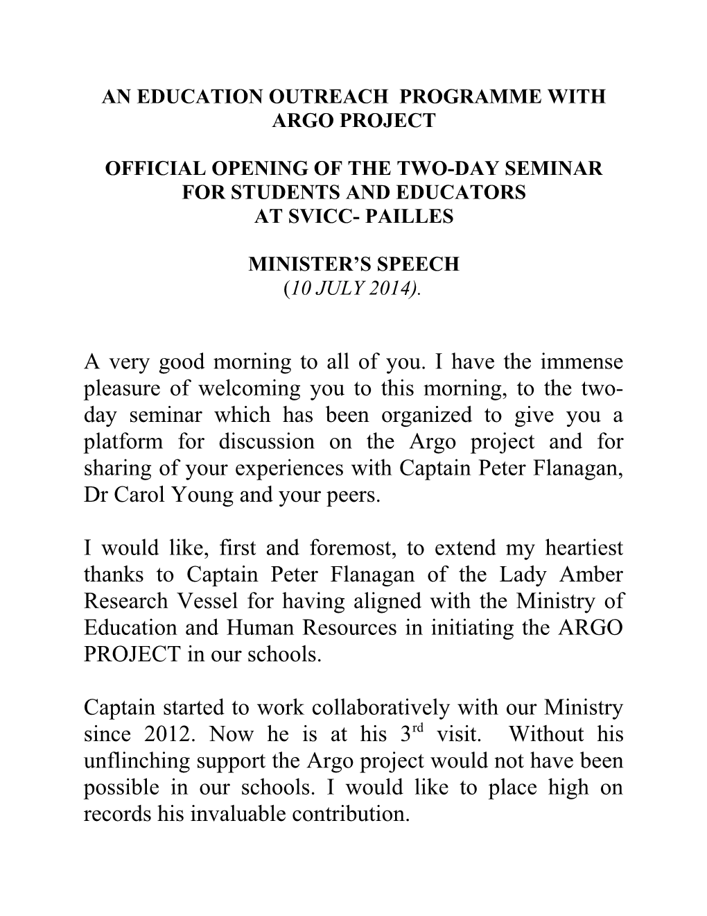 An Education Outreach Programme with Argo Project