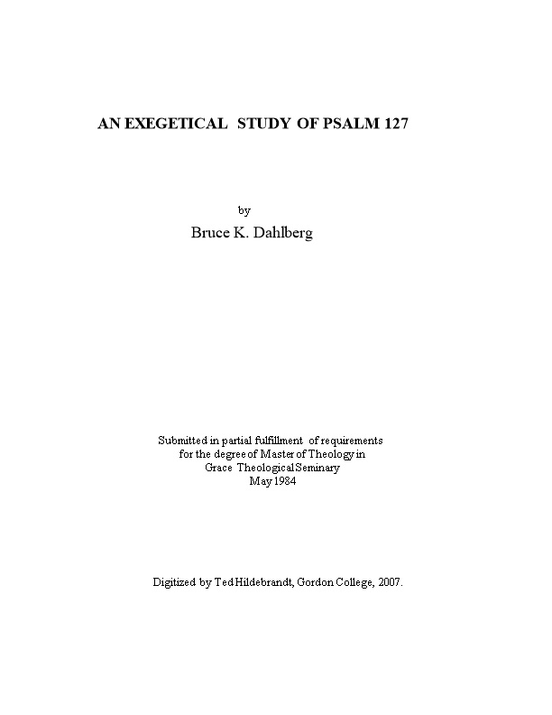 An Exegetical Study of Psalm 127