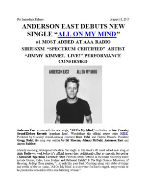 Anderson East Debuts New Single All on My Mind