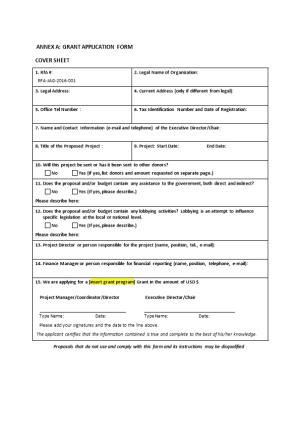Annex A: Grant Application Form