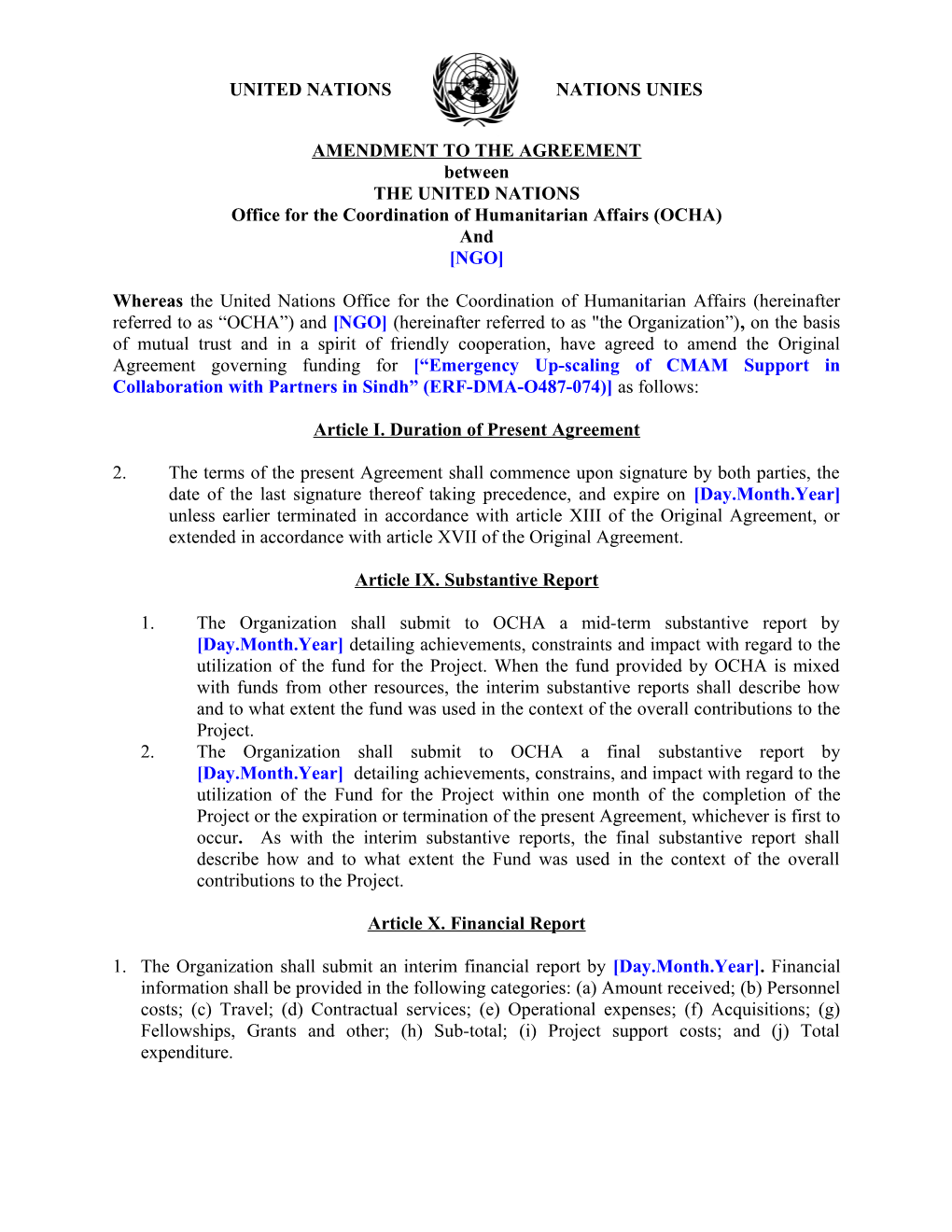 Annex XXII. A. Letter of Acceptance of No-Cost Extension for Ngos (For Long Version)