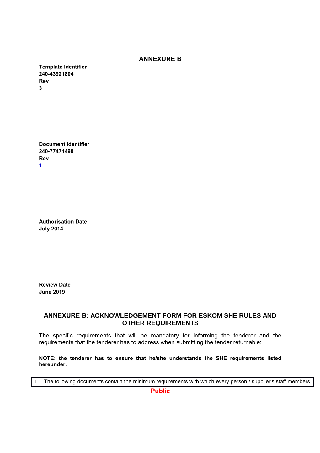 Annexure B: Acknowledgement Form For Eskom She Rules And Other ...