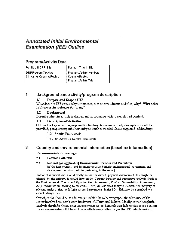 Annotated Initial Environmental Examination (IEE) Outline
