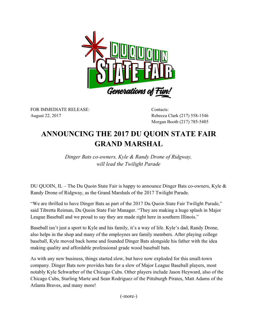 Announcing the 2017 Du Quoin State Fair Grand Marshal